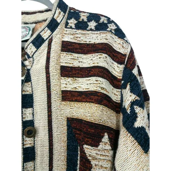 Vintage Colonial Flag Cardigan Sweater One Size 250th Birthday American Spirit